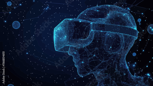 Futuristic Virtual Reality in Starry Universe: Abstract Vector Technology Concept with Points, Lines, and Space Elements for Immersive Digital Experiences