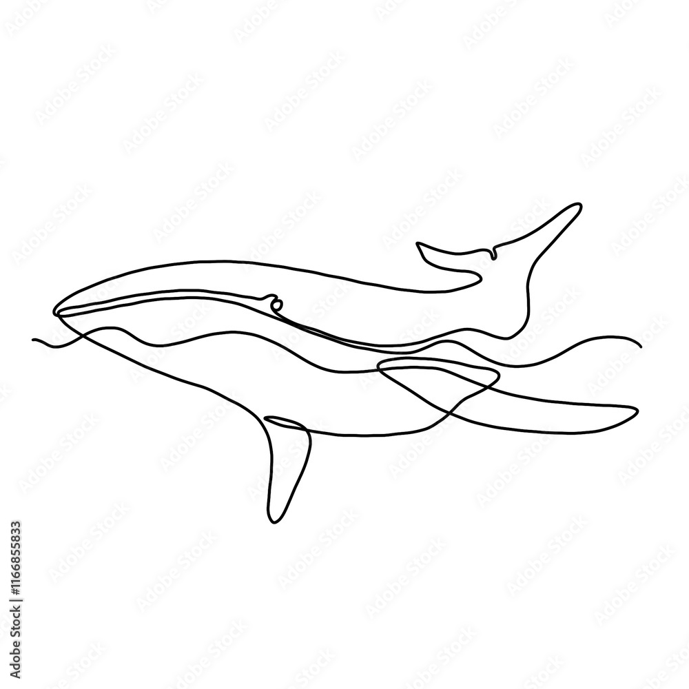 Obraz premium Whale continuous line drawing art. One-line drawing of a whale, minimalist and abstract art style.