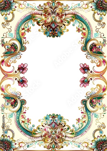 Ornate floral border design with vibrant colors for decorative purposes.