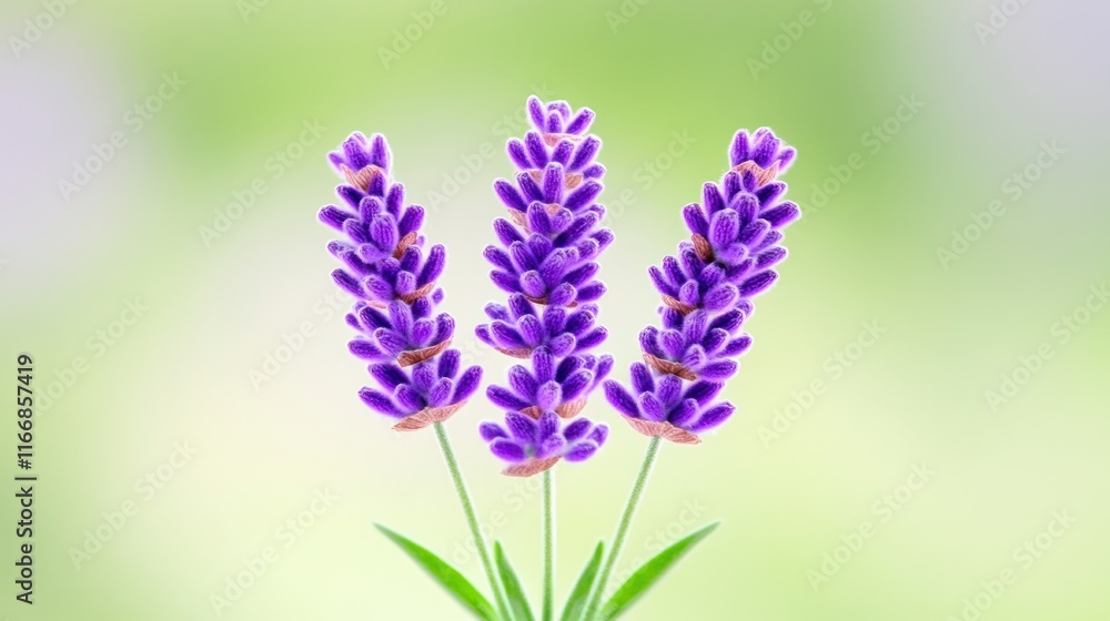 Naklejka premium Three lavender flowers with a soft, blurred background.