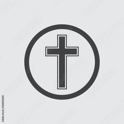 Religion cross icon in circle and grey background illustration