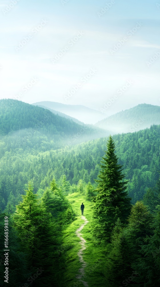 Fototapeta premium A person walking down a path in the middle of a forest