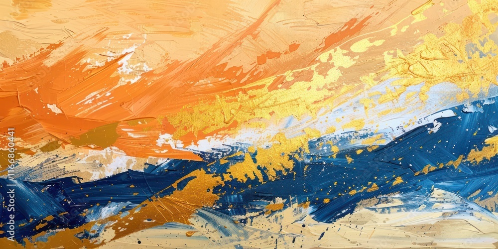 Naklejka premium oil painting on wall brushstroke yellow gold and dark blue bright tone