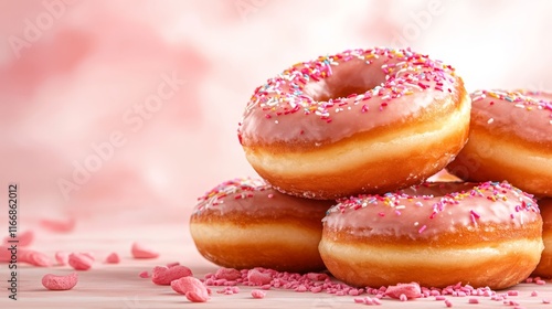 Wallpaper Mural A pile of donuts with pink frosting and sprinkles on a table Torontodigital.ca