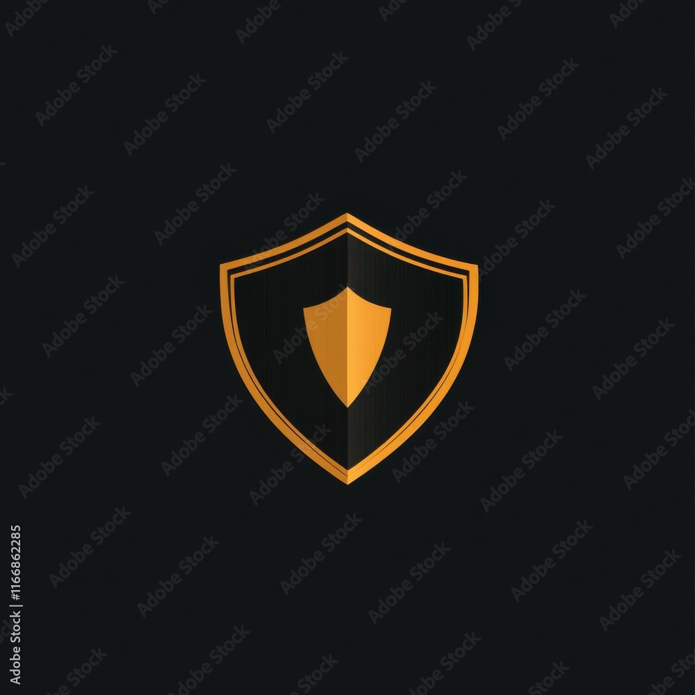 Stylized golden shield emblem on a dark background, symbolizing protection and security. Stylized golden shield emblem on a dark background, symbolizing protection and security.