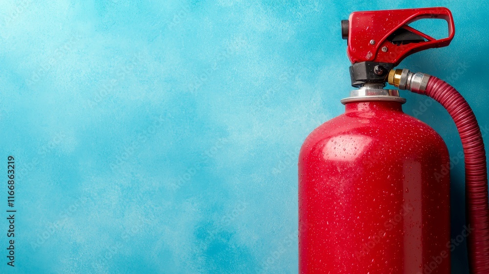 Obraz premium A red fire extinguisher on a blue background