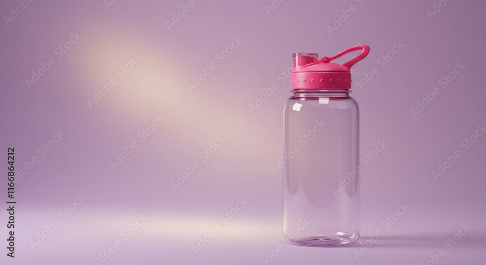 Reusable water bottle on a soft lilac background with subtle light streaks Reusable water bottle on a soft lilac background with subtle light streaks