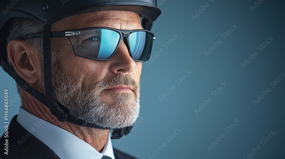 A man wearing a helmet and sunglasses A man wearing a helmet and sunglasses
