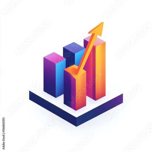 Free Download Colorful 3D bar graph with an upward arrow, symbolizing growth and success in business. - GFXLoad