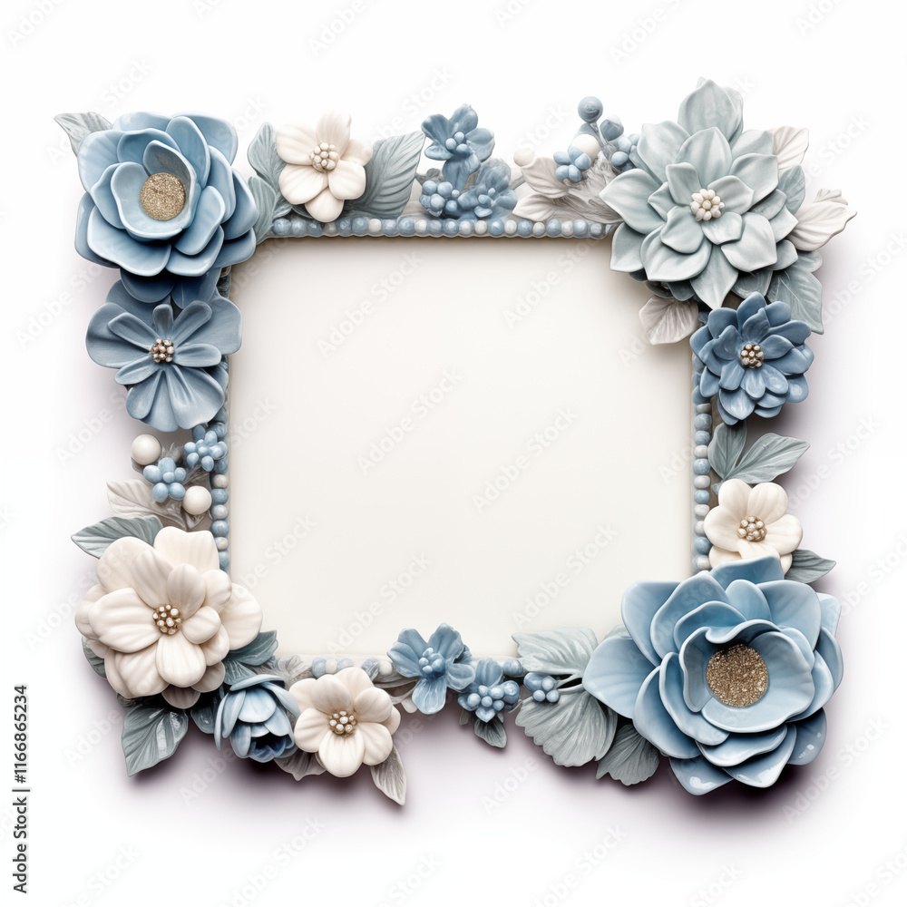 Square Frame Decorated with Blue and White Porcelain Flowers Square Frame Decorated with Blue and White Porcelain Flowers
