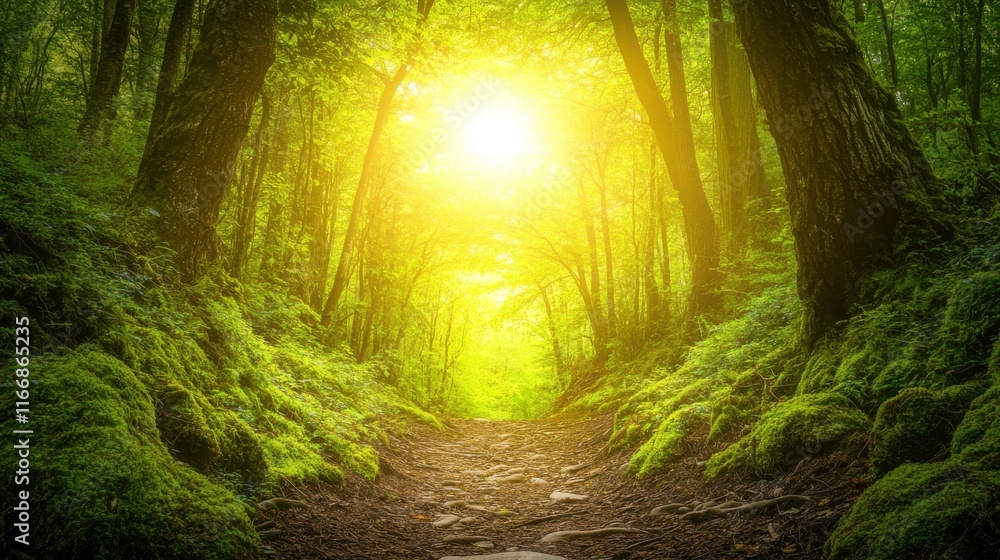 Obraz premium Dynamic Forest with Bright Light and 3D Style