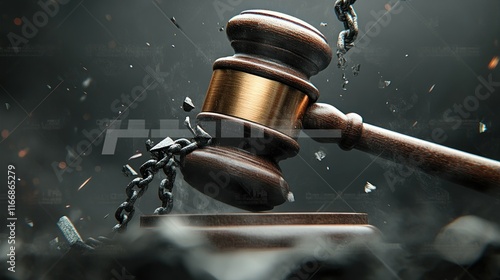 Gavel Smashes Chains Breaking Free From Bonds photo