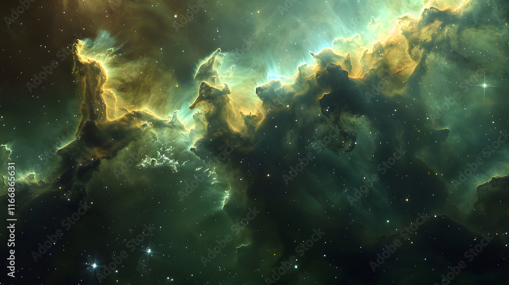 Fototapeta premium Beautiful space nebula of green color