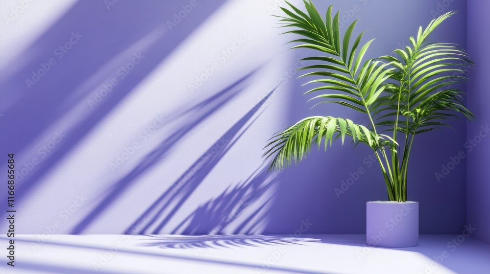 Purple Room With Palm Plant And Sunlight Shadows Purple Room With Palm Plant And Sunlight Shadows