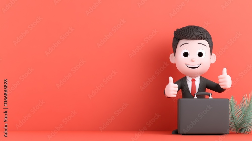 Cartoon character in a suit with a briefcase, giving thumbs up. Cartoon character in a suit with a briefcase, giving thumbs up.