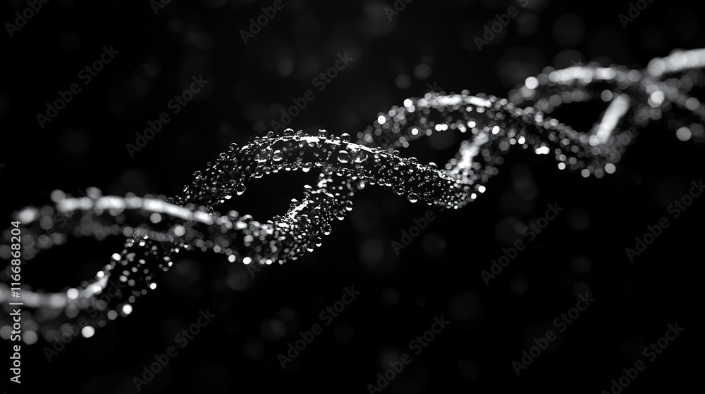 Water droplets on dna helix structure in black and white Water droplets on dna helix structure in black and white