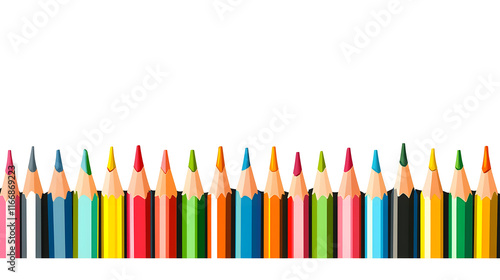 Colorful arrangement of sharpened colored pencils