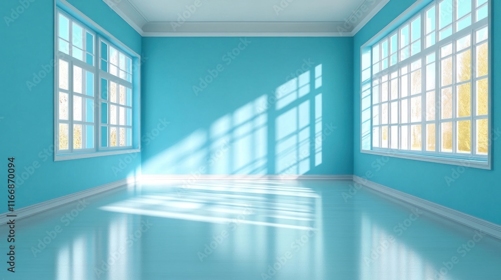 Sunlit Empty Room With Two Large Windows Sunlit Empty Room With Two Large Windows