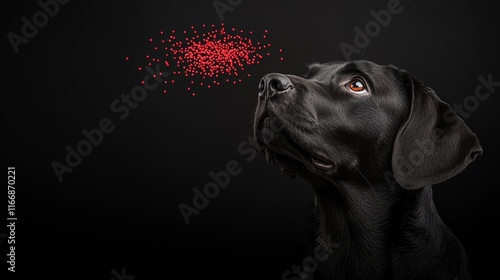 Wallpaper Mural A black dog looking up at a cluster of red dots Torontodigital.ca