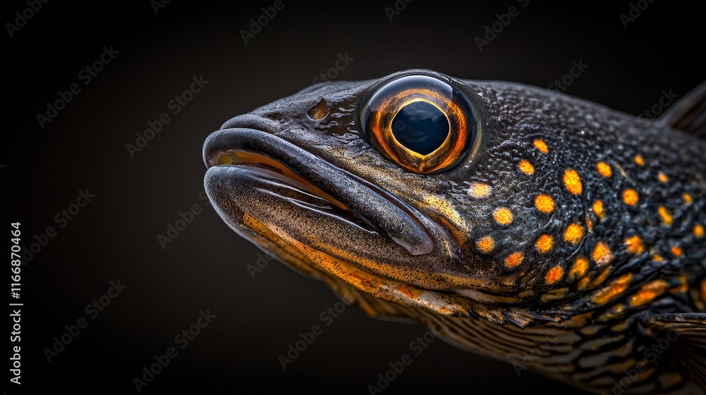 A close up of a fish with a black background A close up of a fish with a black background