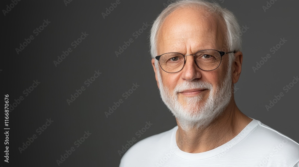 Fototapeta premium A man with glasses and a white beard smiles at the camera