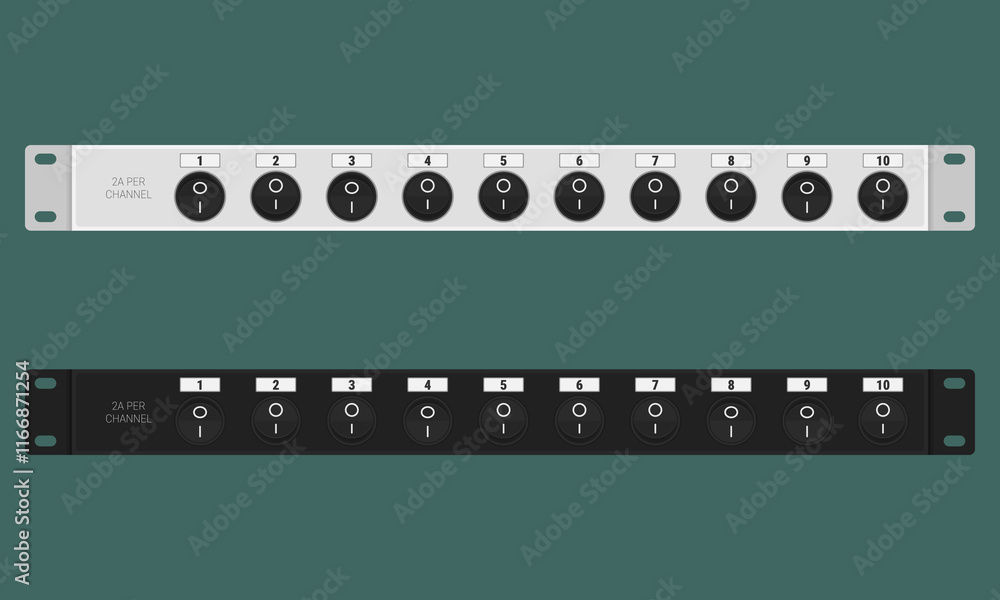 Switching boards with black round switches. Rack mount 1U power ...