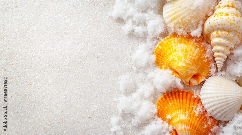 A group of seashells sitting on top of a pile of snow