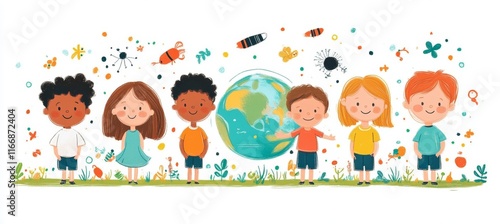 Kids happy playing and science education illustration. Generative AI technology.	
