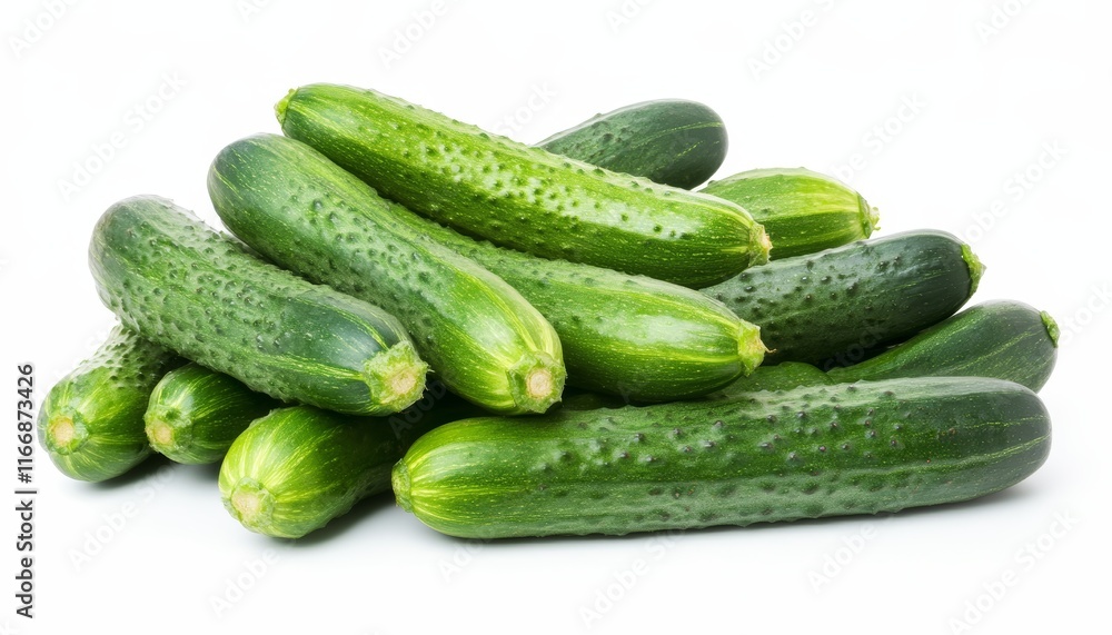 Fresh green cucumbers stacked on a white background Fresh green cucumbers stacked on a white background