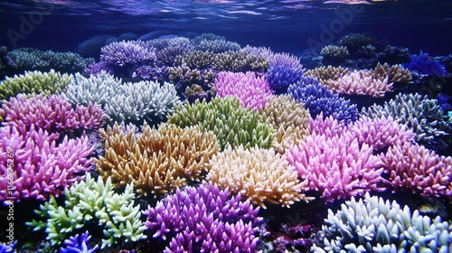 Vibrant Coral Reef Undersea Landscape Displays Diverse Colors photo