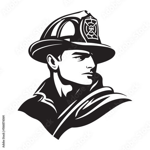 Black and white Fire Man Logo Vector Art. Fire Fighter Logo Images  isolated on white background.