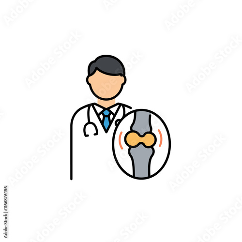 Vector Illustration: Rheumatologist Doctor with a Joint Icon, Representing Arthritis Treatment and Rheumatological Expertise