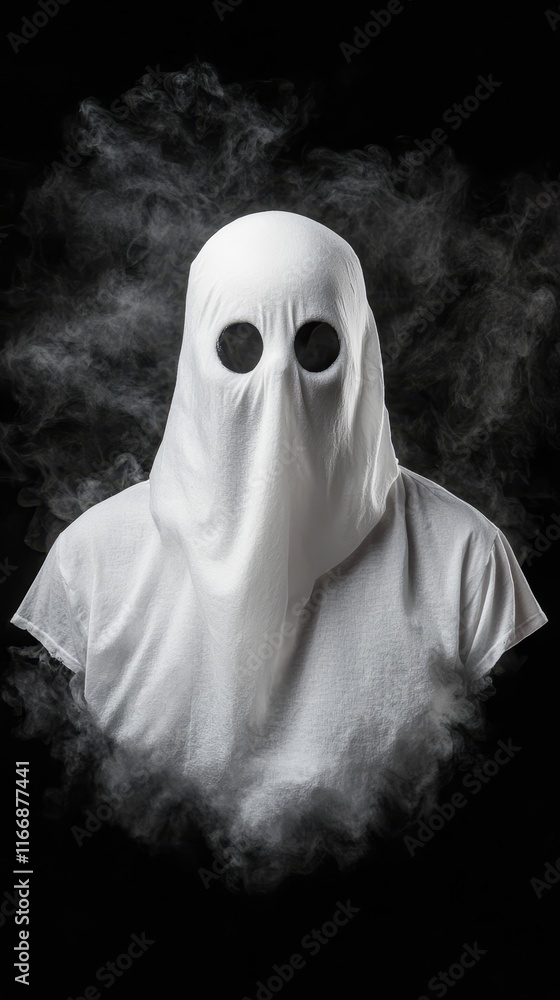 A person wearing a white ghost mask with smoke coming out of it A person wearing a white ghost mask with smoke coming out of it