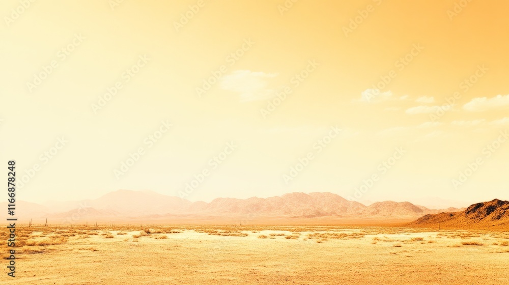 Desert Sunset Serenity: Duotone Landscape with Cacti Shadows and Mountain Silhouette Desert Sunset Serenity: Duotone Landscape with Cacti Shadows and Mountain Silhouette