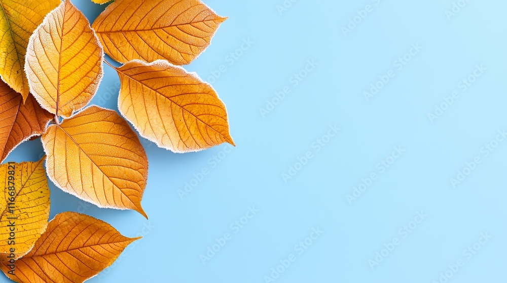 A bunch of yellow leaves on a blue background A bunch of yellow leaves on a blue background