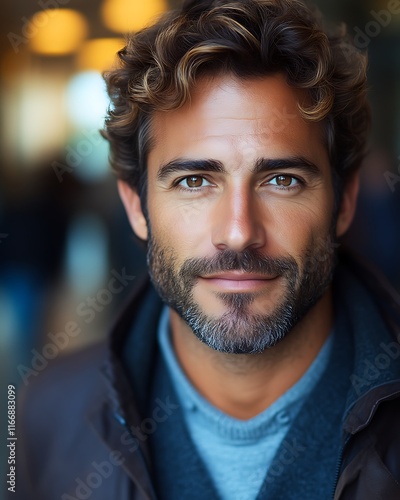 Portrait of a Man with Curly Brown Hair and a Beard