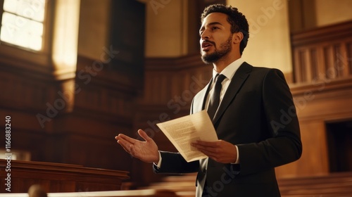 Man in Suit Delivers a Powerful Courtroom Address photo