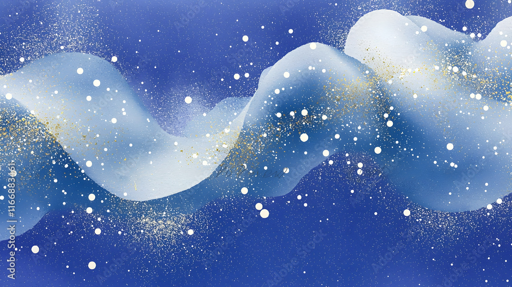 Fototapeta premium Abstract blue and white waves with golden accents