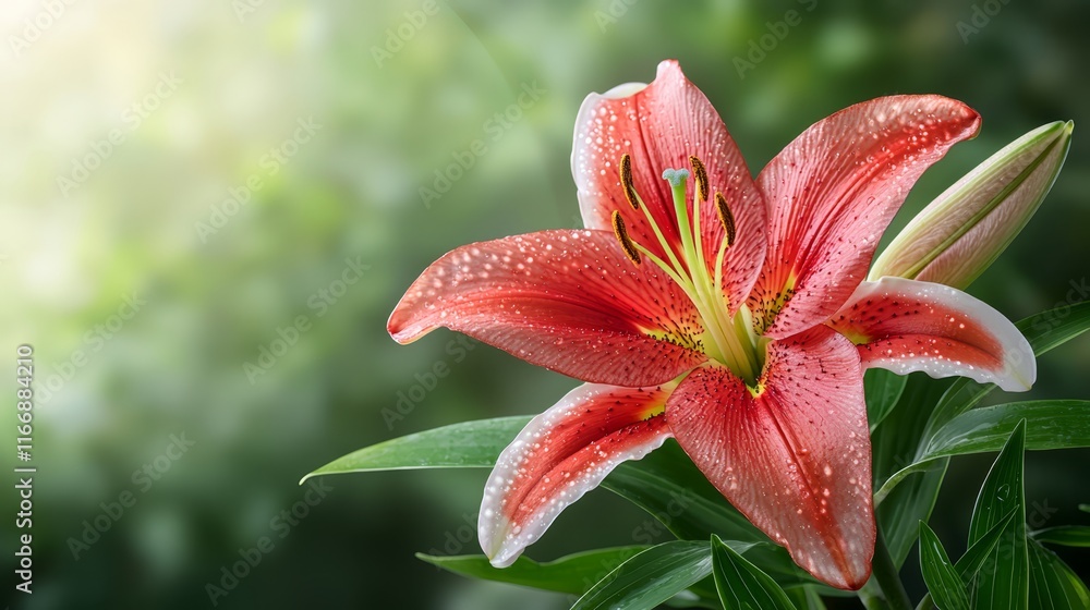A red and white flower with green leaves in the background A red and white flower with green leaves in the background