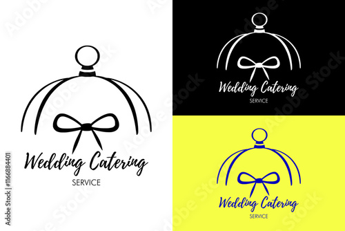 cloche lid line art, typography, bow, ribbon, restaurant logo, event planner, event management, wedding catering, caterer, wedding menu, cuisine, waiter, chef, vector graphic, silhouette