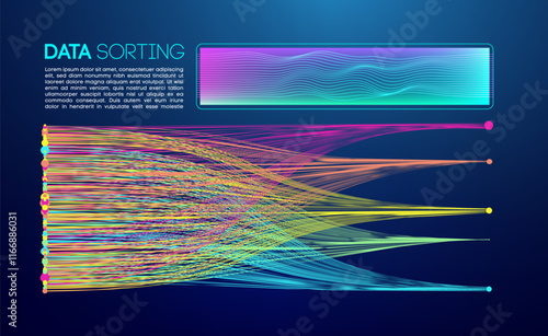 Big data driven abstract visualization with flowing colorful lines and gradient waves.