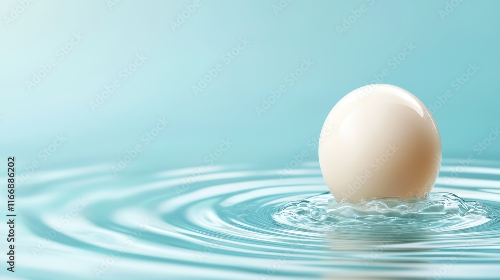 A single egg floating in the water on a blue background A single egg floating in the water on a blue background