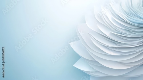 A blue and white abstract background with paper flowers
