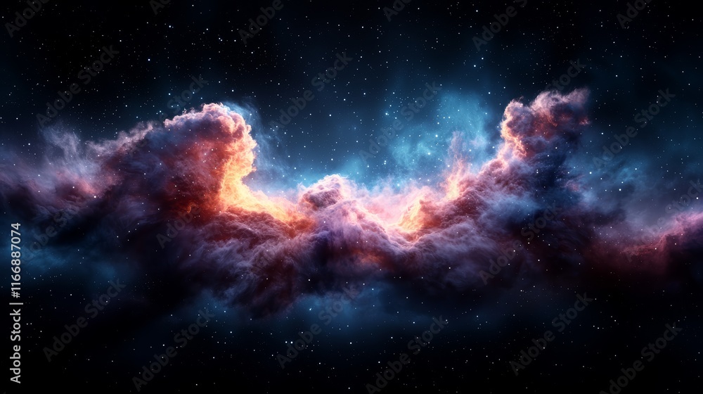 A colorful nebula in the night sky with stars in the background A colorful nebula in the night sky with stars in the background