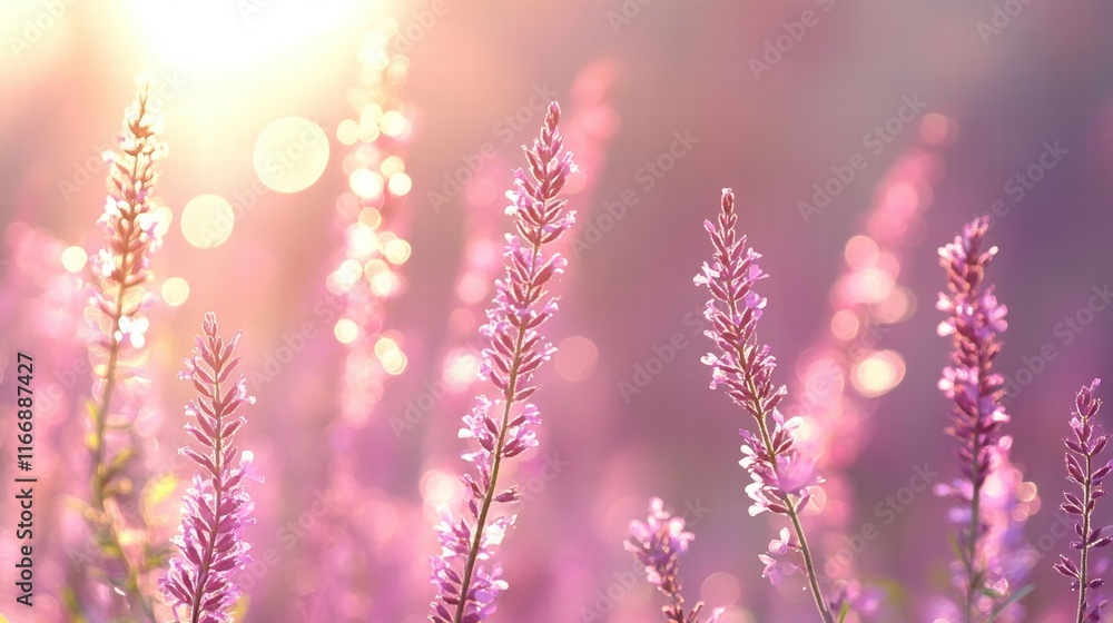 Naklejka premium Pink Flowers in Sunset Light