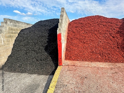 Obraz na plátně Storage of piles mulch at retail garden centre