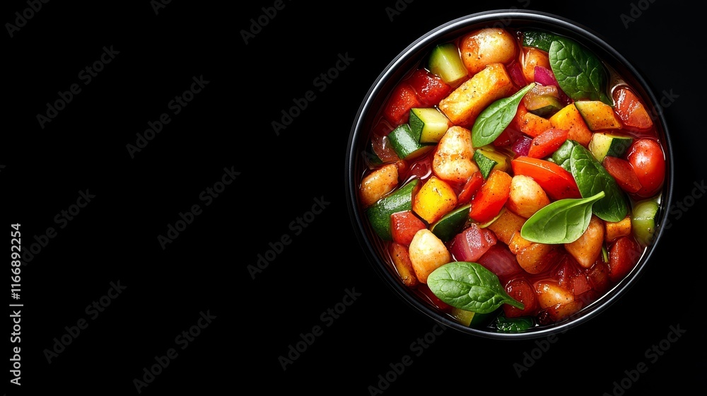 A bowl of vegetables on a black background A bowl of vegetables on a black background