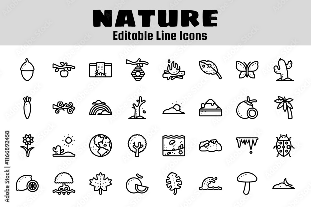Fototapeta premium Nature outline icon set