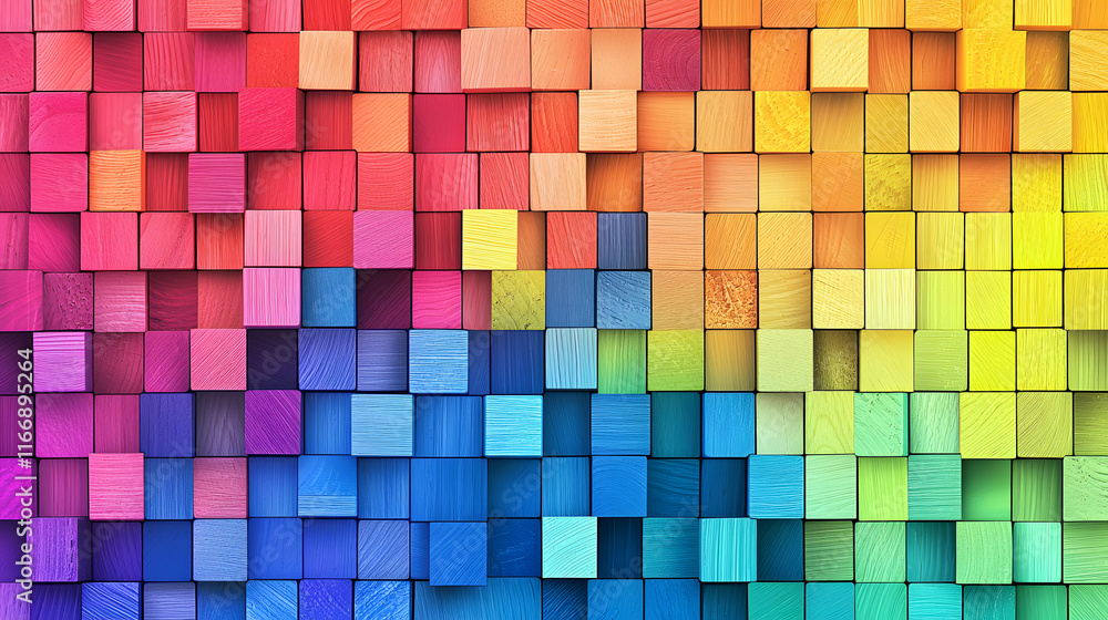 Colorful wooden blocks in vibrant rainbow pattern Colorful wooden blocks in vibrant rainbow pattern