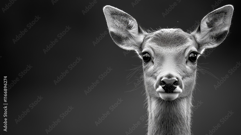 Obraz premium A black and white photo of a deer's face
